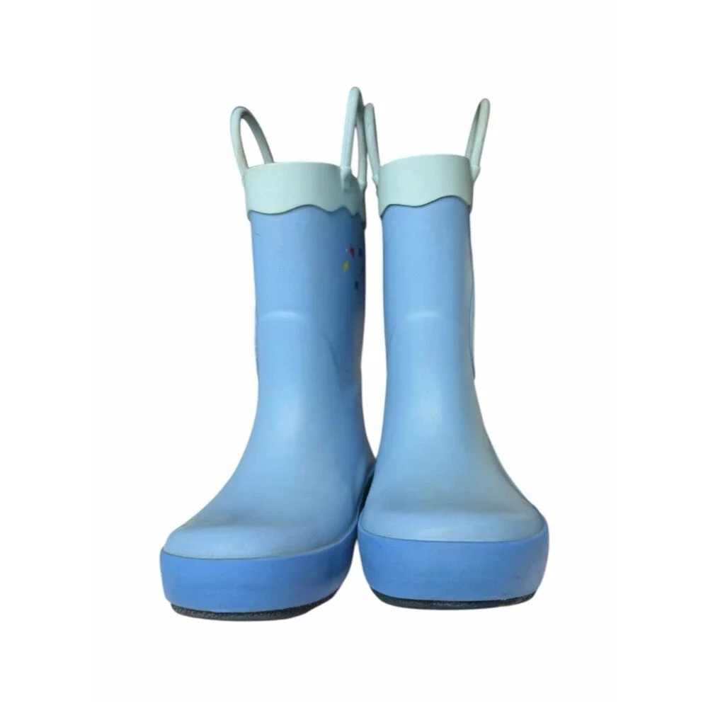 Cat & Jack Blue Submarine Shark Rain Boots Kids Size 10 Waterproof Pull-On